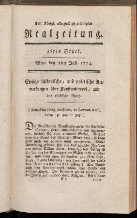 26tes Stück. Wien den 2ten Juli 1774.