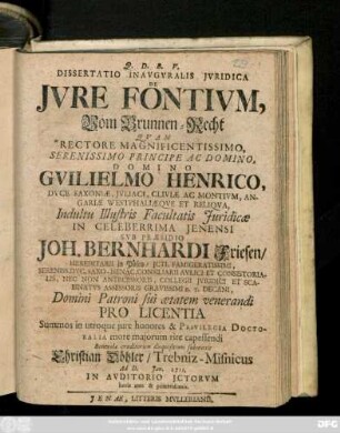 Dissertatio Inavgvralis Jvridica De Jvre Fontivm, Vom Brunnen-Recht