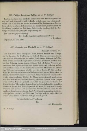 Philipp Joseph von Rehfues an August Wilhelm von Schlegel, Bonn, 09.02.1841