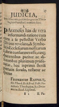 Judicia, quae a Decanis partim suo, partim Theologicae Facultatis nomine data