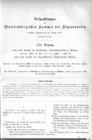 134. Sitzung, Stuttgart, 18.1.1873