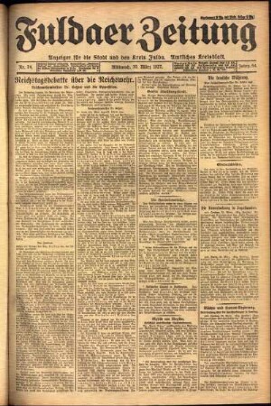 Erste Ausgabe vom Mittwoch, den 30. März 1927.