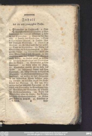 Inhalt des ein und zwanzigsten Buchs.