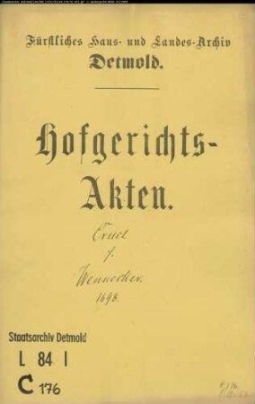 Cruel, Jobst in Heidenbentrup gegen Wennecker in der Oettern - Schuldforderung