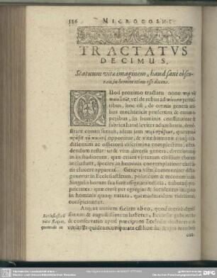 Tractatus Decimus. Statuum vitae imaginem, haud sane obscuram, in homine etiam esse docens