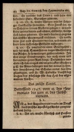 Das zwölfte Capitel. Betreffend 1747. vom 28. des Heumonats bis zum 28. des Herbstmonats