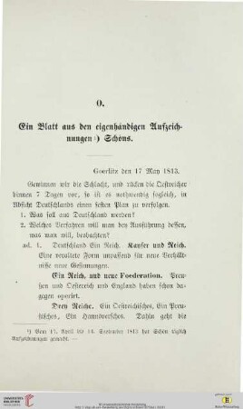 O. Ein Blatt aus den eigenhändigen Aufzeichnungen Schöns