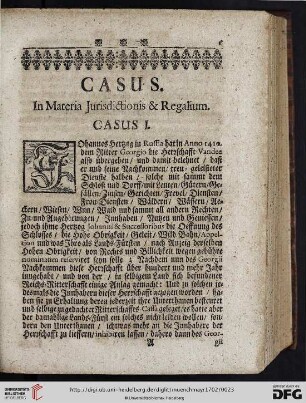 Casus in Materia Jurisdictionis & Regalium