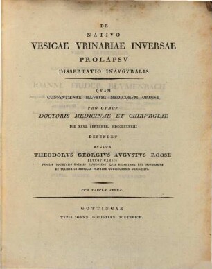 De nativo vesicae urinariae inversae prolapsu dissertatio inauguralis : cum tabula aenea