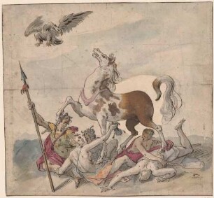 Das Ross des Herzogs Heinrich Julius und der kaiserliche Adler besiegen die Feinde des Landes (Allegorie auf die Regentschaft des Herzogs Heinrich Julius)