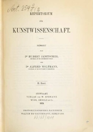 Repertorium für Kunstwissenschaft, 2. 1879