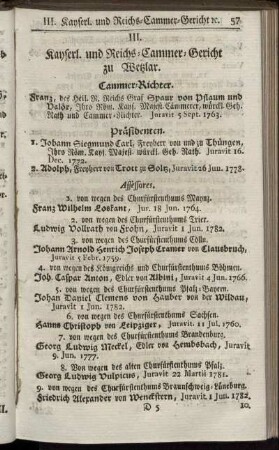 III. Kayserl. und Reichs-Cammer-Gericht zu Wetzlar