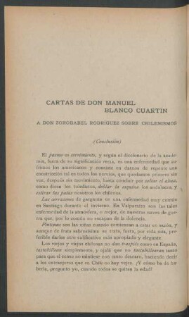 Cartas a Don Zorobabel Rodríguez sobre chilenismos - (Conclusión)