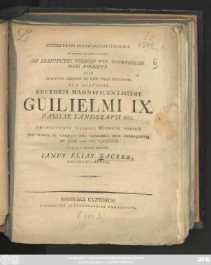 Dissertatio Inauguralis Iuridica Sistens Quaestionem: An Servitutes Pignori Vel Hypothecae Dari Possint?