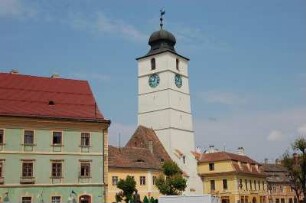 Sibiu - Ansicht aus der Altstadt : Stadtturm am Marktplatz von Sibiu, Kulturhauptstadt Europas 2007