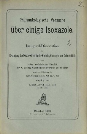 Pharmakologische Versuche über einige Isoxazole
