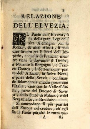 Relazione del paese de'Svizzeri, e loro Alleati