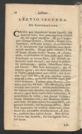 Lectio Secunda. De Conversatione