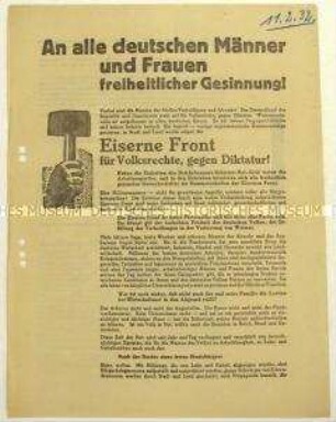Aufruf zu Kundgebungen der Eisernen Front und zu Spenden im Februar 1932 in Sachsen