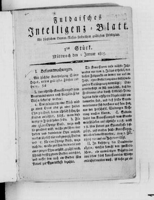 1805: Fuldaisches Intelligenz-Blatt