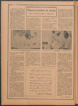 Nuestros hombres de ciencia : Con el doctor Julio E. Marenco