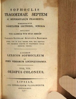 Sophoclis Oedipus Coloneus
