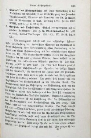 613-614 [Rezension] Sauer, Joseph, Symbolik des Kirchengebäudes und seiner Ausstattung in der Auffassung des Mittelalters