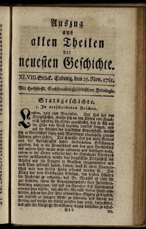 XLVIII. Stück. Coburg, den 25. Nov. 1761.