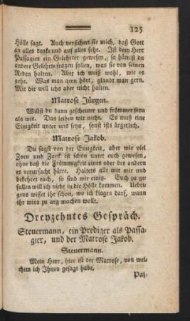 Dreyzehntes Gespräch. Steuermann, ein Prediger als Passagier, und der Matrose Jakob.