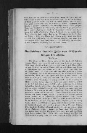 Verschiedene specielle Fälle von Mißhandlungen der Thiere.