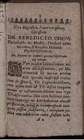 Widmung an Benedictus Oheim