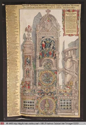 Aigentliche Fürbildung vnd Beschreibung deß Neuen Kunstlichen Astronomischen Vrwerckes/ zu Straßburg im Mönster/ das M. D. LXXIIII. Jar vollendet/ zusehen : Verfärtigt durch Con: Dasypod. David Wolkenstein/ Mathema: vn[d] Jsac Habrecht vrnmacher: Vn[d] von Thobia Stim[m]er gemalet