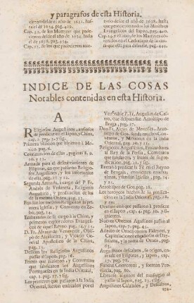 Indice de las cosas notables contenidas en esta historia