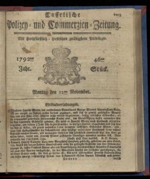 46tes Stueck, Montag den 12ten November. 1792