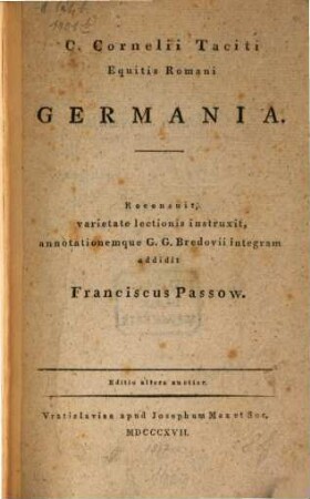 C. Cornelii Taciti Equitis Romani Germania