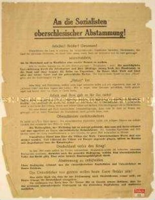 Antideutscher programmatischer Solidaritätsaufruf der Polnischen Sozialistischen Partei an Ausgewanderte, der Abstimmung in Oberschlesien fern zu bleiben