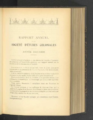 Rapport annuel de la société d´Études coloniales