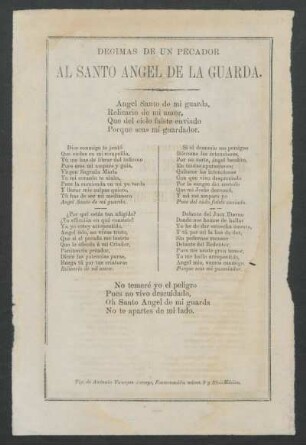Décimas de un pecador al Santo Ángel de la Guarda.