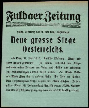 Zweite Ausgabe vom Mittwoch, den 31. Mai 1916.