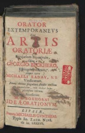 Orator Extemporaneus Sive Artis Oratoriae Breviarium Bipartitum