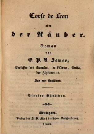 G. P. R. James' Romane, 74. Corse de Leon oder der Räuber ; 4