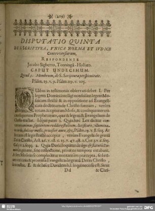 Disputatio Quinta De Scriptura, Unica Norma Et Judice Controversiarum Respondente Jacobo Sigberto, Tonninga-Holsato