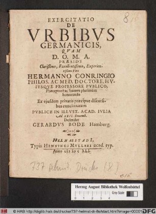 Exercitatio De Urbibus Germanicis