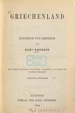 Griechenland : Handbuch für Reisende ; mit einem Panorama von Athen