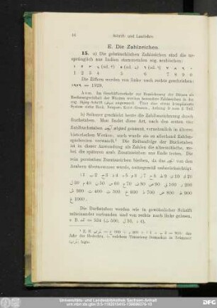 E. Die Zahlzeichen.