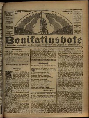 Erste Ausgabe vom Sonntag, den 18. September 1921.