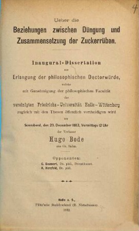 Ueber die Beziehungen zwischen Düngung und Zusammensetzung der Zuckerrüben : Inaug.-Diss.