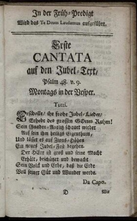 Erste Cantata auf den Jubel- Text, ... - Dritte Cantata über den Text/ ...