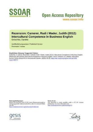 Rezension: Camerer, Rudi / Mader, Judith (2012): Intercultural Competence in Business English