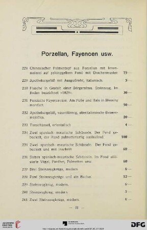 Porzellan, Fayencen usw. (Nr.228-241)
